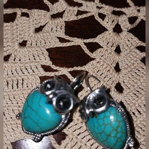 Silver and Turquoise Owl Earrings